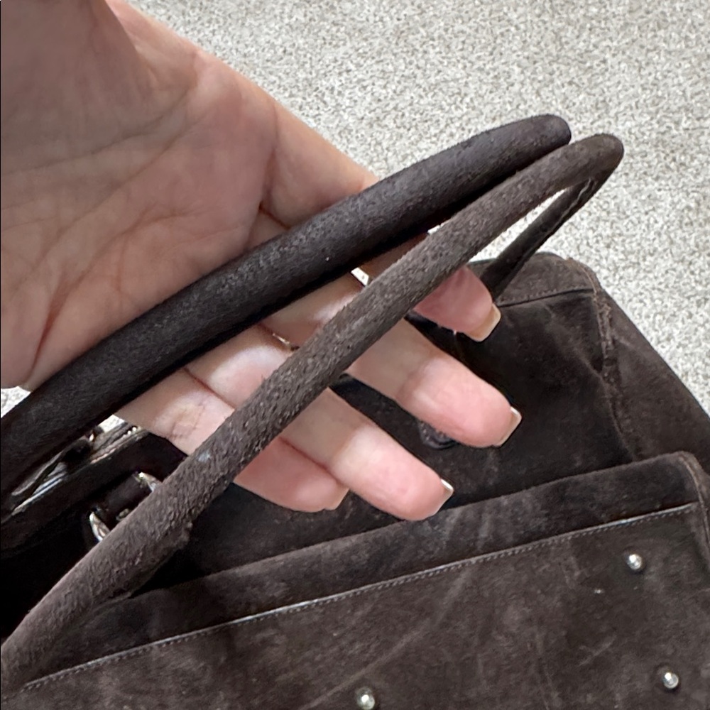 Made in Italy Genuine Leather Suede Hand Saddle Bag in Brown - Picture 7 of 14